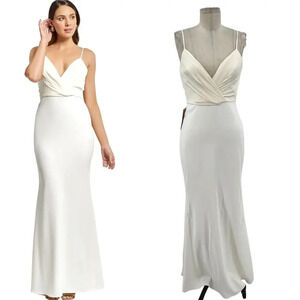 BHLDN Badgley Mischka Draped Top Crepe Skirt Gown Ivory White Size‎ 0